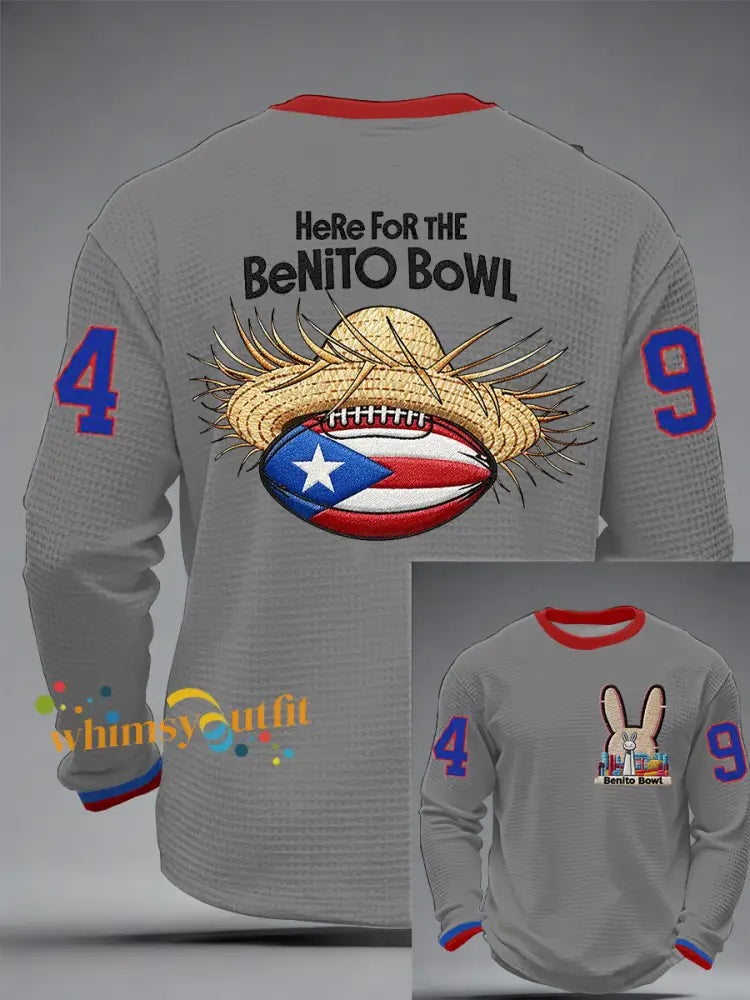 Men’s Bunny Football Music Lover Printed Waffle Long Sleeve T-Shirt Gray / S