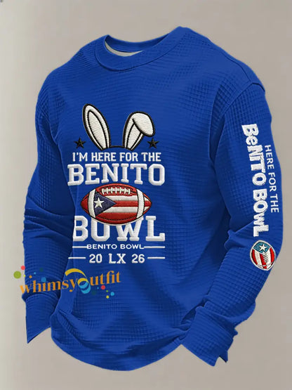Men’s Bunny Football Music Lover Printed Waffle Long Sleeve Top Blue / S