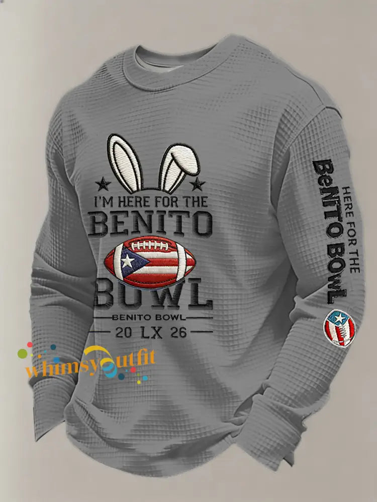 Men’s Bunny Football Music Lover Printed Waffle Long Sleeve Top Gray / S