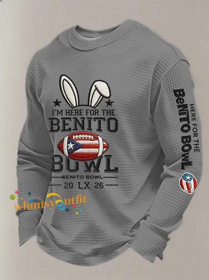 Men’s Bunny Football Music Lover Printed Waffle Long Sleeve Top Gray / S