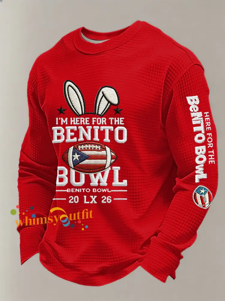 Men’s Bunny Football Music Lover Printed Waffle Long Sleeve Top Red / S