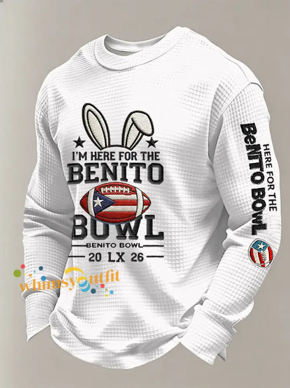 Men’s Bunny Football Music Lover Printed Waffle Long Sleeve Top White / S