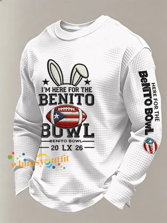 Men’s Bunny Football Music Lover Printed Waffle Long Sleeve Top White / S