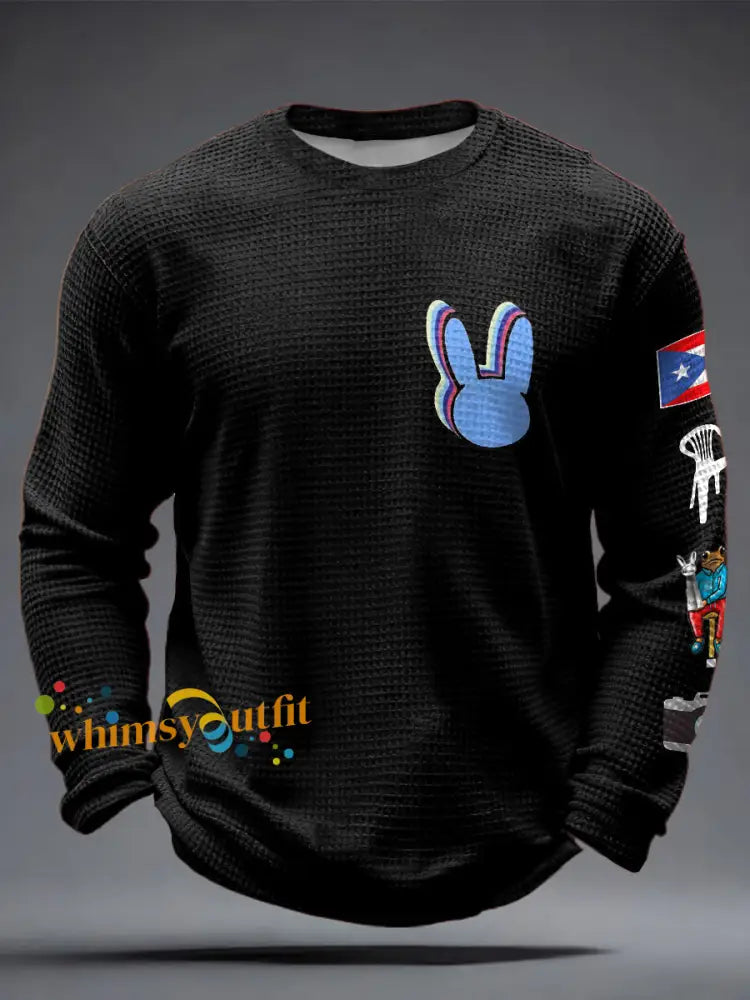 Men’s Bunny Football Music Lover Printed Waffle Tops