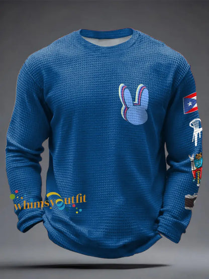Men’s Bunny Football Music Lover Printed Waffle Tops