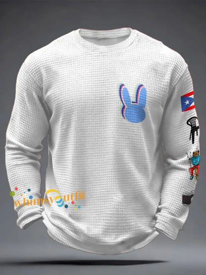 Men’s Bunny Football Music Lover Printed Waffle Tops