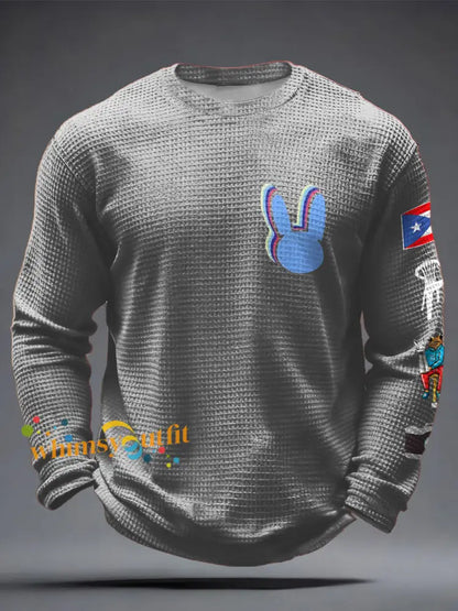 Men’s Bunny Football Music Lover Printed Waffle Tops