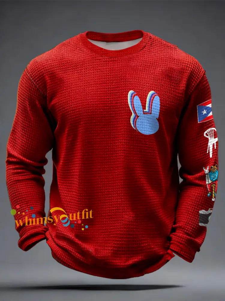 Men’s Bunny Football Music Lover Printed Waffle Tops