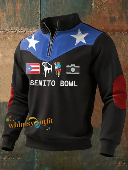 Men’s Bunny Football Music Lover Printed Zip-Up Hoodie Black / S