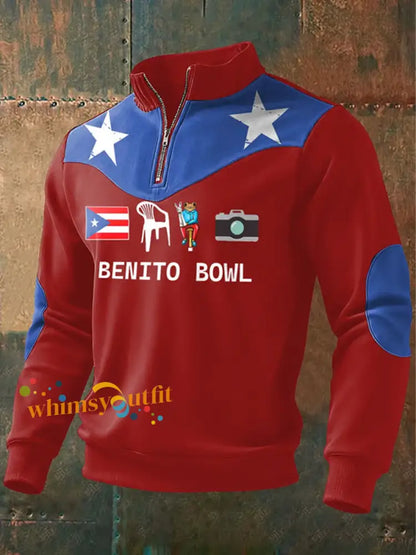 Men’s Bunny Football Music Lover Printed Zip-Up Hoodie Red / S