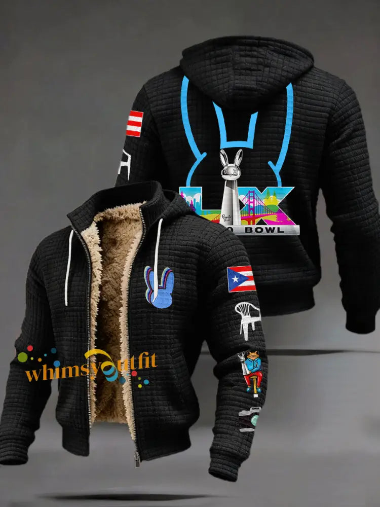 Men’s Bunny Music Football Lover Printed Coat Black / S