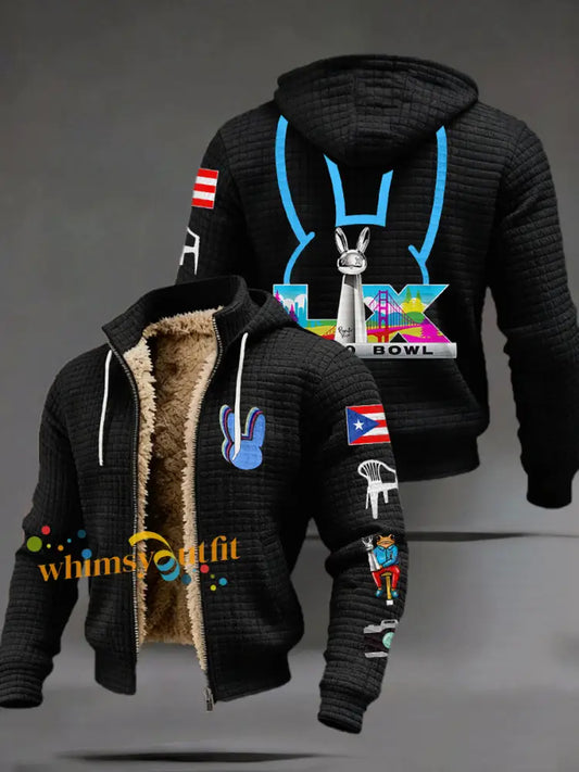 Men’s Bunny Music Football Lover Printed Coat Black / S