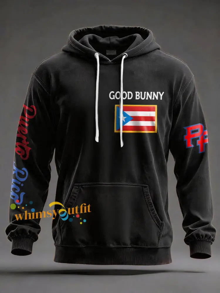 Men’s Bunny Music Lover Printed Hoodie Black / S