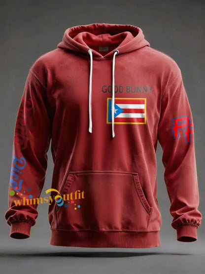 Men’s Bunny Music Lover Printed Hoodie Red / S