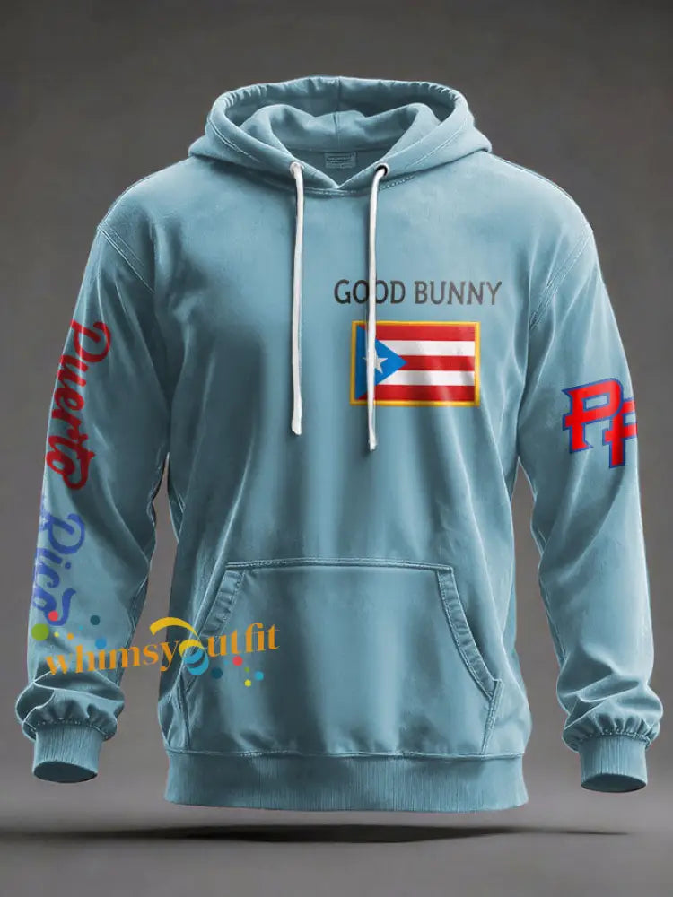Men’s Bunny Music Lover Printed Hoodie Sky Blue / S