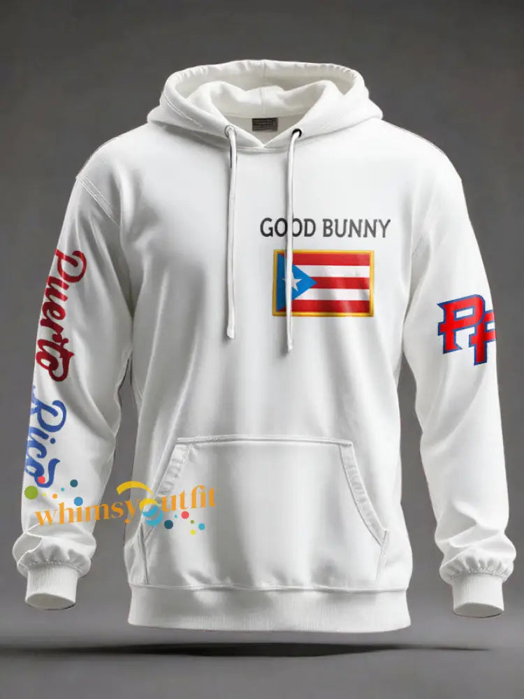 Men’s Bunny Music Lover Printed Hoodie White / S