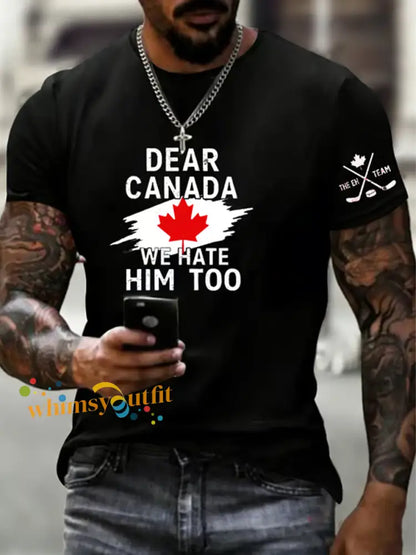 Men’s Canadian Ice Hockey imitation cotton short-sleeved T-shirt Black / S