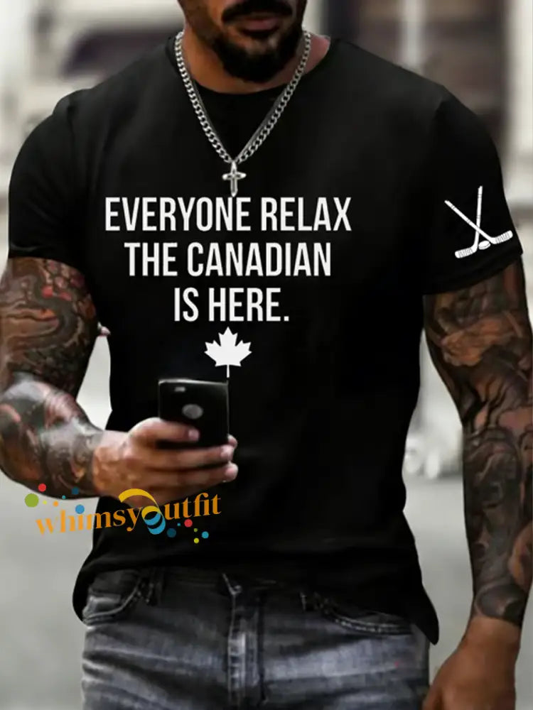 Men’s Canadian Ice Hockey imitation cotton short-sleeved T-shirt Black / S