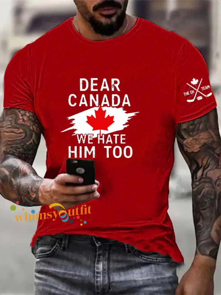 Men’s Canadian Ice Hockey imitation cotton short-sleeved T-shirt Pure Red / S
