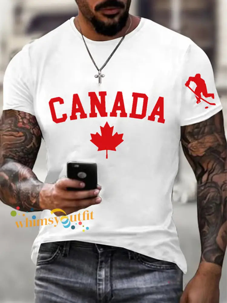 Men’s Canadian Ice Hockey imitation cotton short-sleeved T-shirt White / S