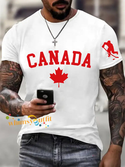 Men’s Canadian Ice Hockey imitation cotton short-sleeved T-shirt White / S