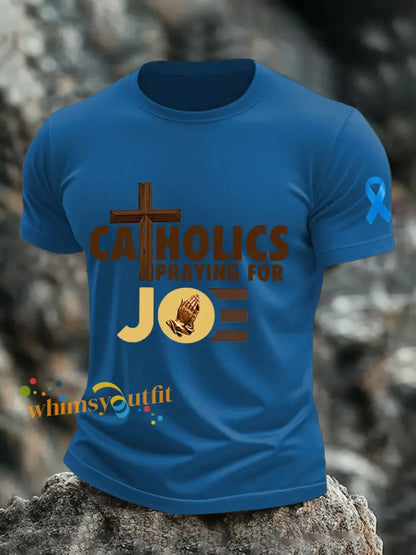 Men’s Catholics Praying for Joe Prostate Cancer T shirts Blue / S