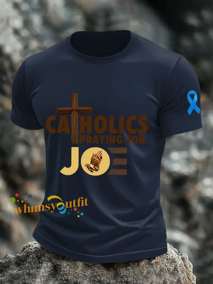 Men’s Catholics Praying for Joe Prostate Cancer T shirts Navy Blue / S
