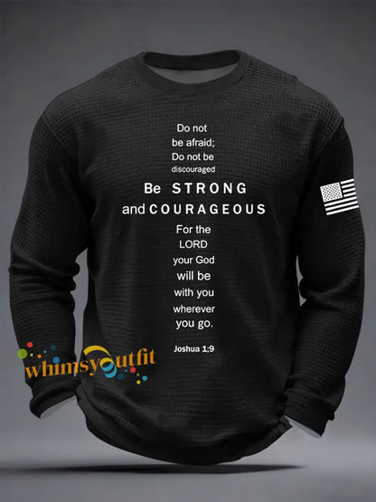 Men’s Christian Be Strong and Courageous Cross Waffle Long Sleeve T-Shirt Black / S