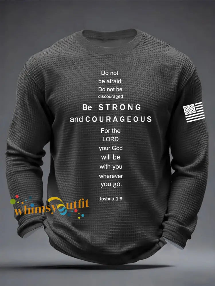Men’s Christian Be Strong and Courageous Cross Waffle Long Sleeve T-Shirt Dark Gray / S