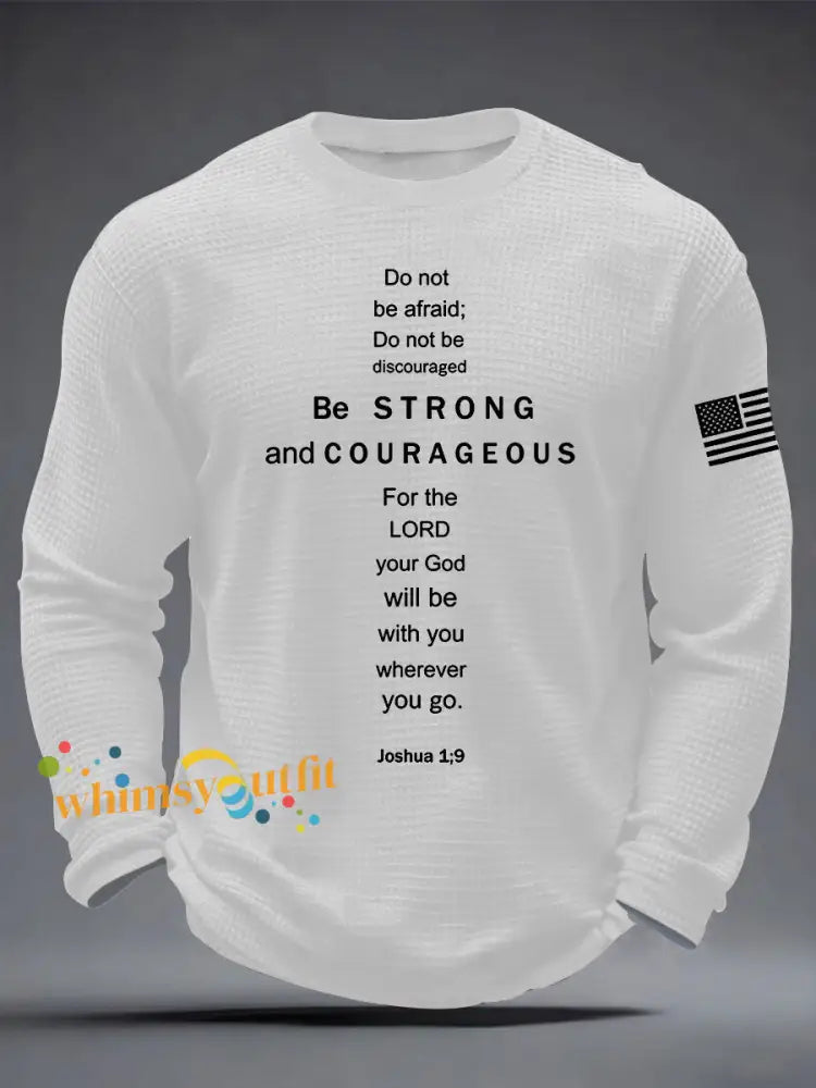 Men’s Christian Be Strong and Courageous Cross Waffle Long Sleeve T-Shirt White / S