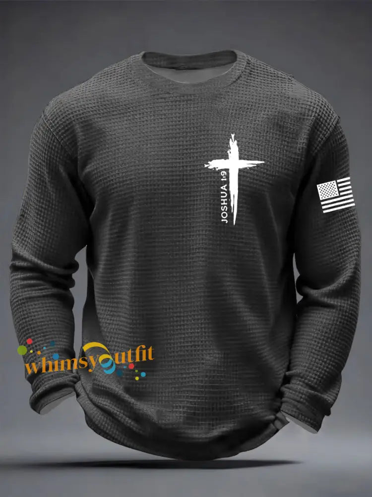 Men’s Christian Cross Be strong and courageous sign Joshua 1:9 Waffle Long Sleeve T-Shirt