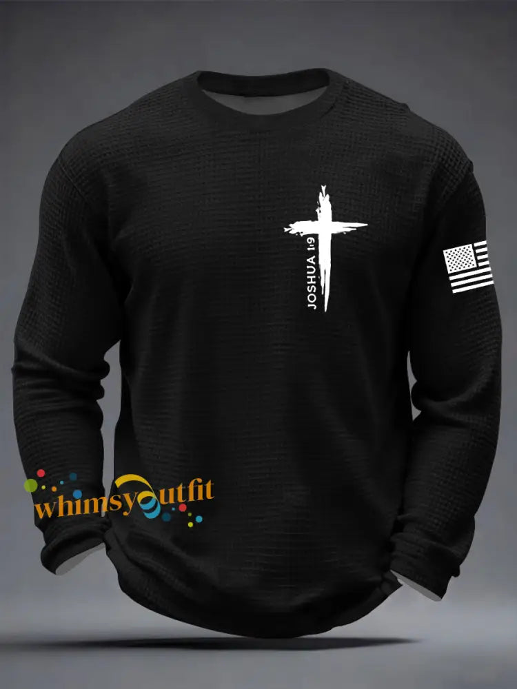 Men’s Christian Cross Be strong and courageous sign Joshua 1:9 Waffle Long Sleeve T-Shirt