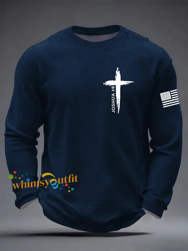 Men’s Christian Cross Be strong and courageous sign Joshua 1:9 Waffle Long Sleeve T-Shirt