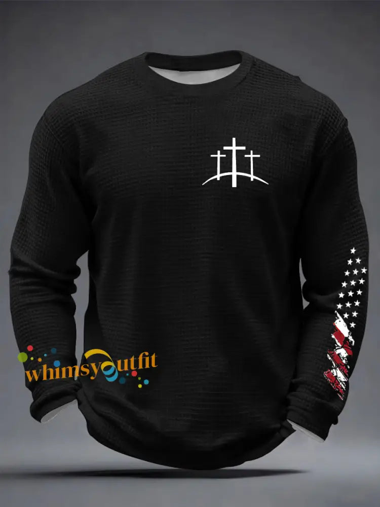 Men’s Christian Cross Waffle Long Sleeve T-Shirt Black / S