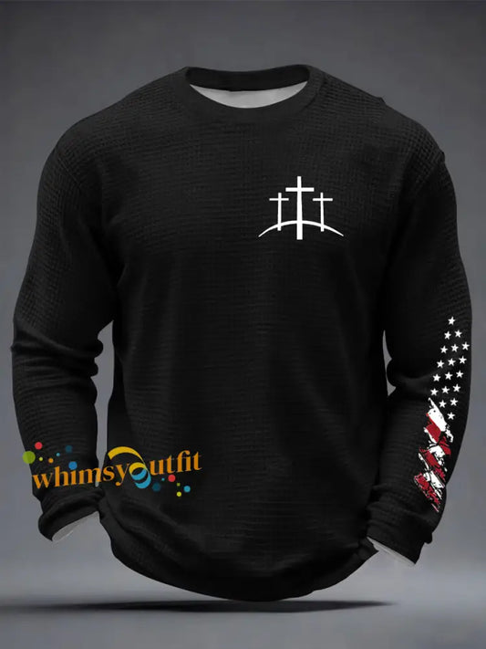 Men’s Christian Cross Waffle Long Sleeve T-Shirt Black / S