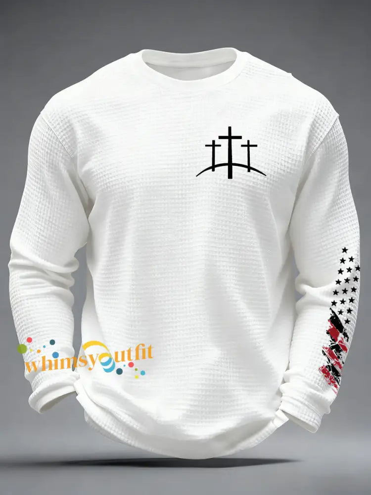 Men’s Christian Cross Waffle Long Sleeve T-Shirt White / S