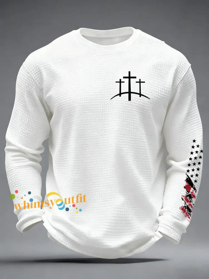 Men’s Christian Cross Waffle Long Sleeve T-Shirt White / S