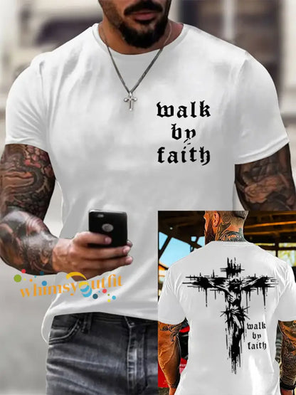 Men’s Christian Walk By Faith Cross Print Short Sleeve T-shirt White / S