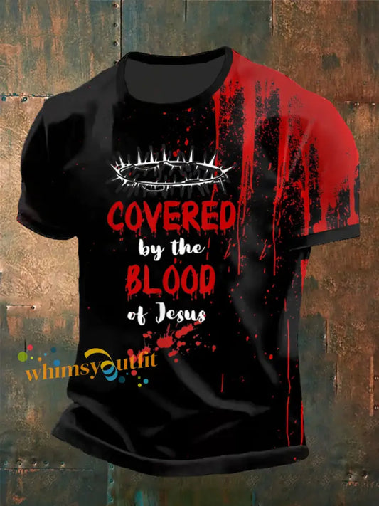 Men’s Covered By The Blood of Jesus Print short sleeves t shirt Black / S
