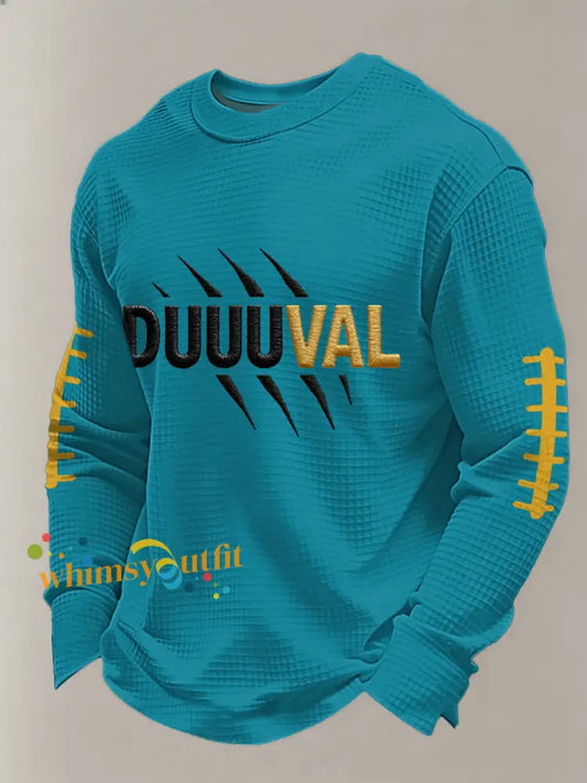 Men’s DUUUVAL Football Fans Gameday Casual Waffle Long Sleeve T-Shirt Blue-Green / S