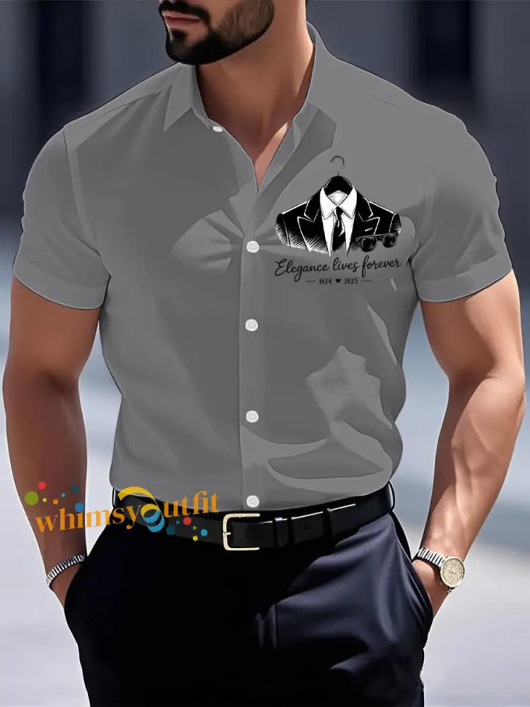 Men’s Elegance Lives Forever Short Sleeve Shirt Gray / S