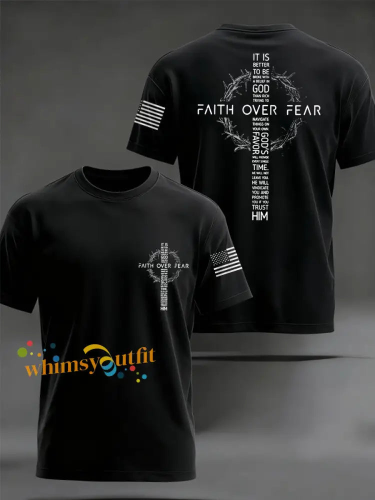 Men’s Faith Over Fear Print Casual Tee Black / S