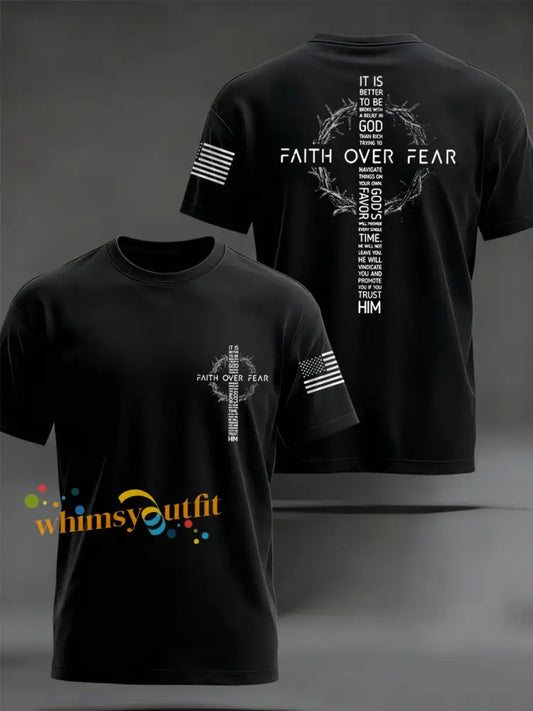 Men’s Faith Over Fear Print Casual Tee Black / S