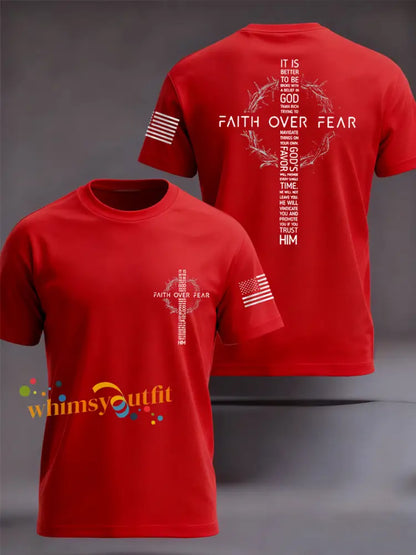Men’s Faith Over Fear Print Casual Tee Red / S