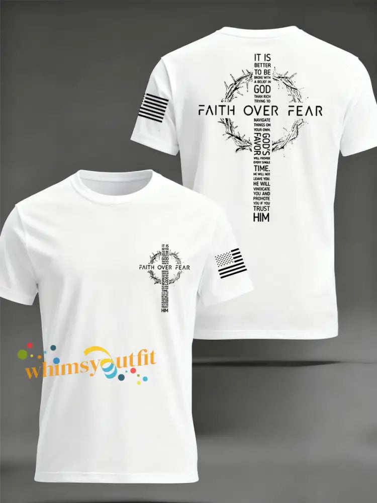 Men’s Faith Over Fear Print Casual Tee White / S