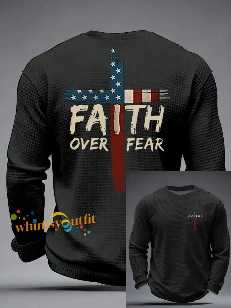 Men’s Faith Over Fear Waffle Long Sleeve T-Shirt Black / S