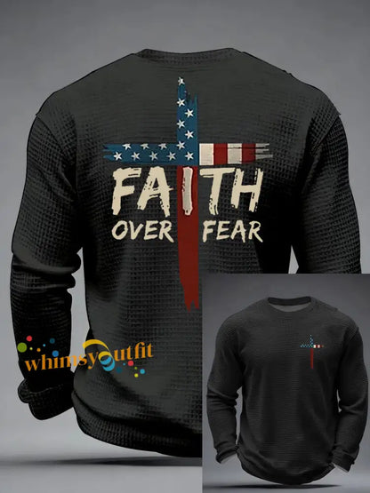 Men’s Faith Over Fear Waffle Long Sleeve T-Shirt Black / S