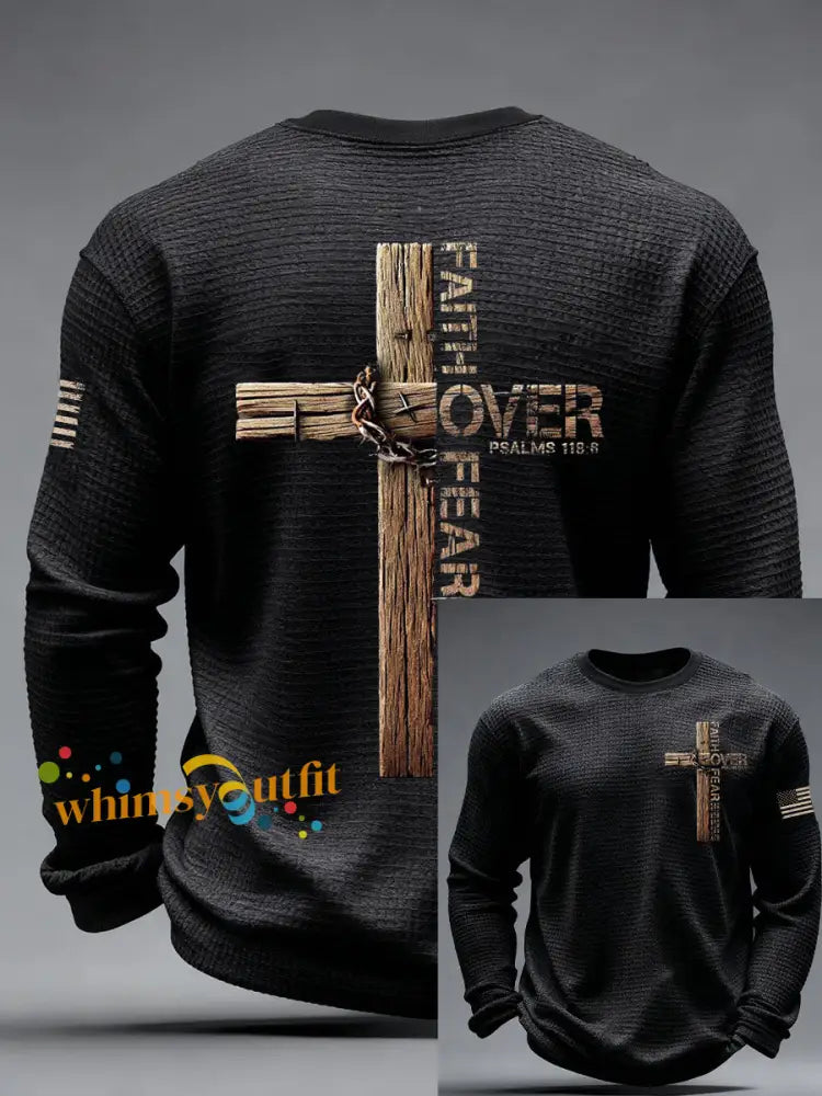 Men’s Faith Over Fear Waffle Long Sleeve T-Shirt Black / S