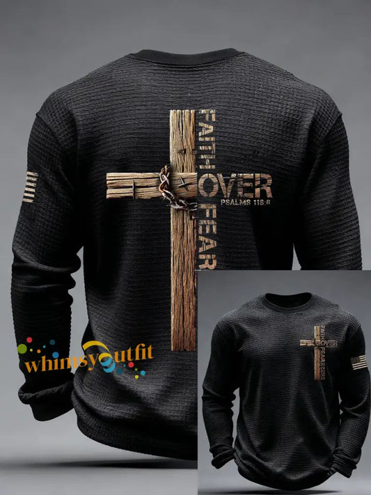 Men’s Faith Over Fear Waffle Long Sleeve T-Shirt Black / S