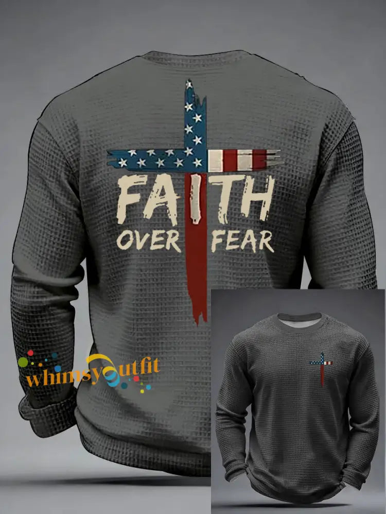 Men’s Faith Over Fear Waffle Long Sleeve T-Shirt Dark Gray / S